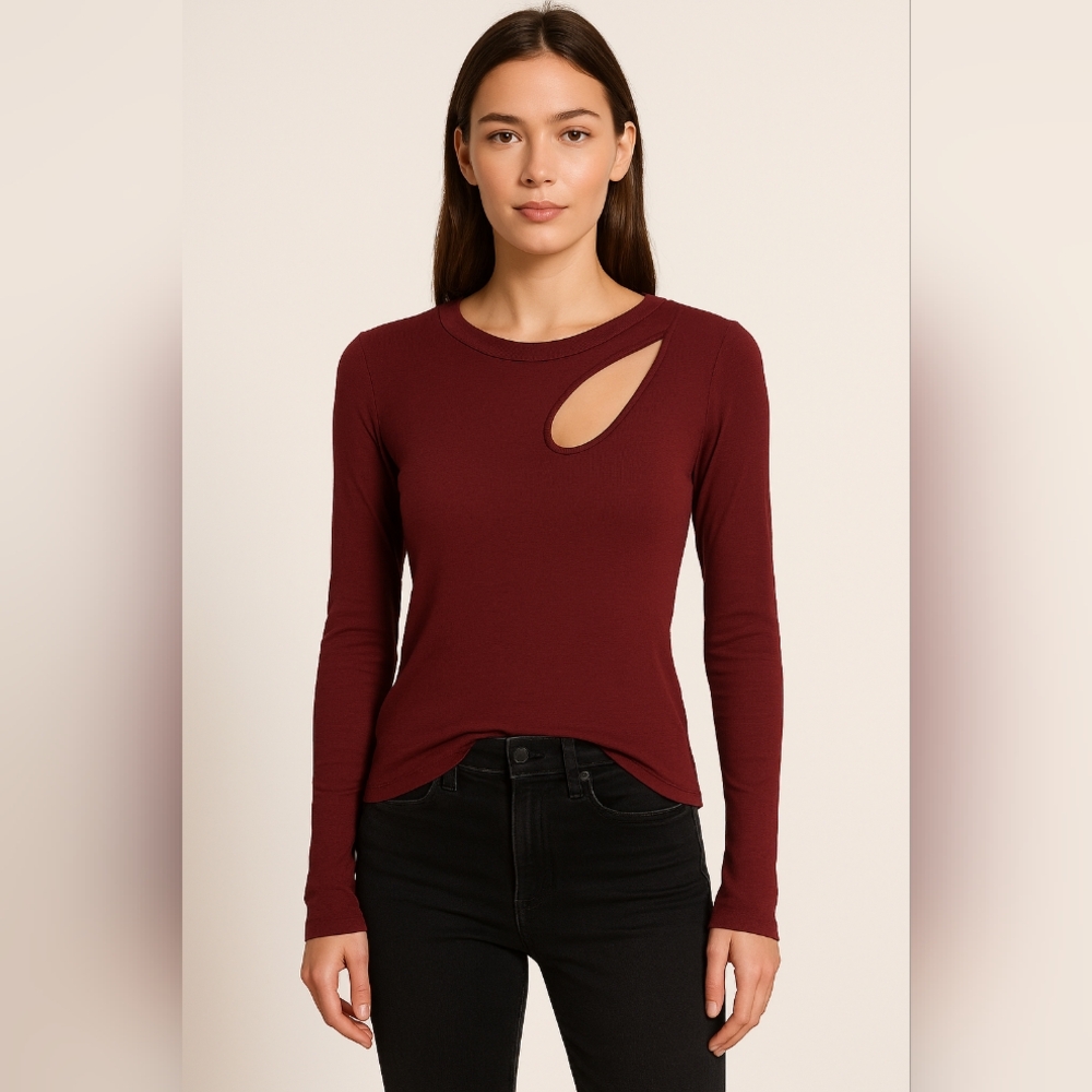 Joe's Jeans Burgundy Long Sleeve Cutout Top
